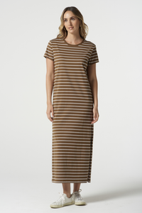 Goondiwindi Cotton Striped Tee Dress | White/Otter | 6292-21-S25