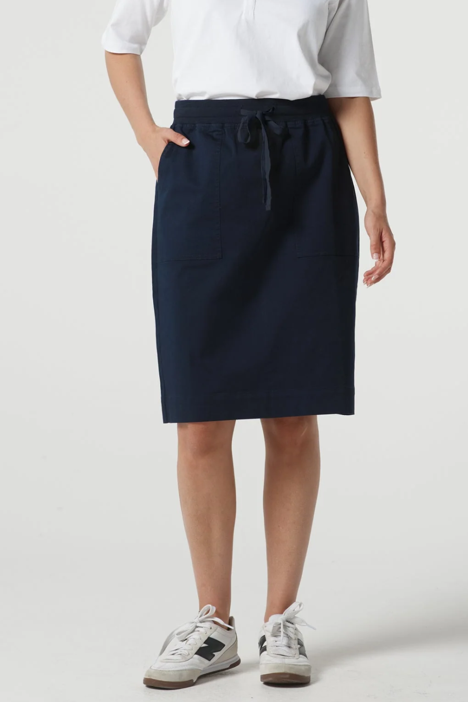 Goondiwindi Cotton Weekend Cotton Knee Length Skirt in Dark Navy