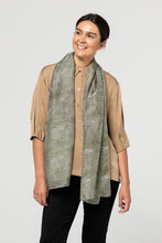 Load image into Gallery viewer, Indus Silk Scarf Olive Spot Print
