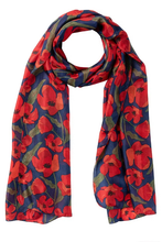 Load image into Gallery viewer, Indus Poppy Silk Scarf in Rouge
