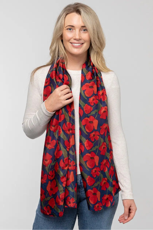 Indus Poppy Silk Scarf in Rouge