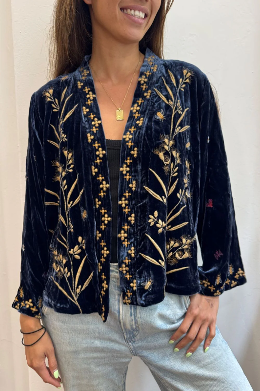 Johnny Was Aria Tonal Velvet Bolero (Exclusive) | Blue Night