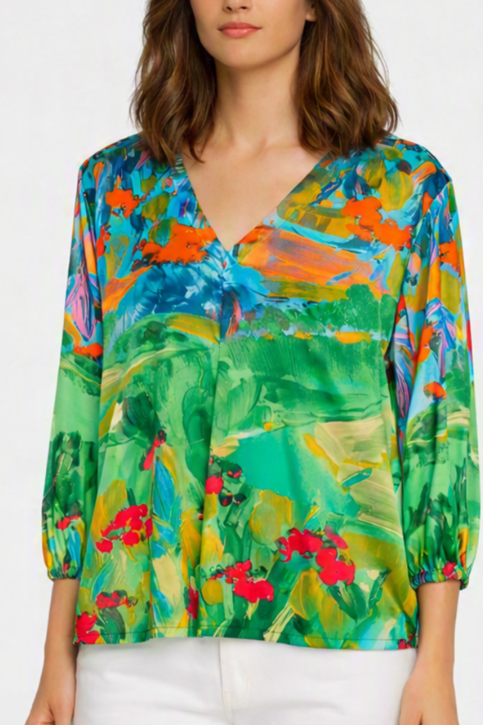 Johnny Was Arlo Blouse in Torenia Scarf