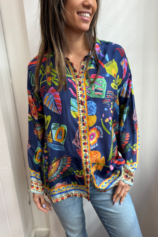 Johnny Was The Audrey Oversized Shirred Back Shirt | Farout Scarf | C13625-1