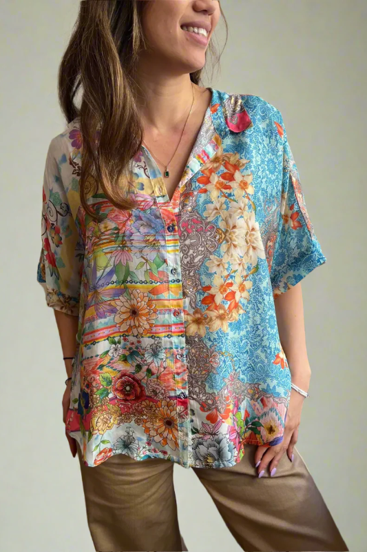 Johnny Was The Audrey Short Sleeve Shirt | Mixed Waves | AUC18625-3