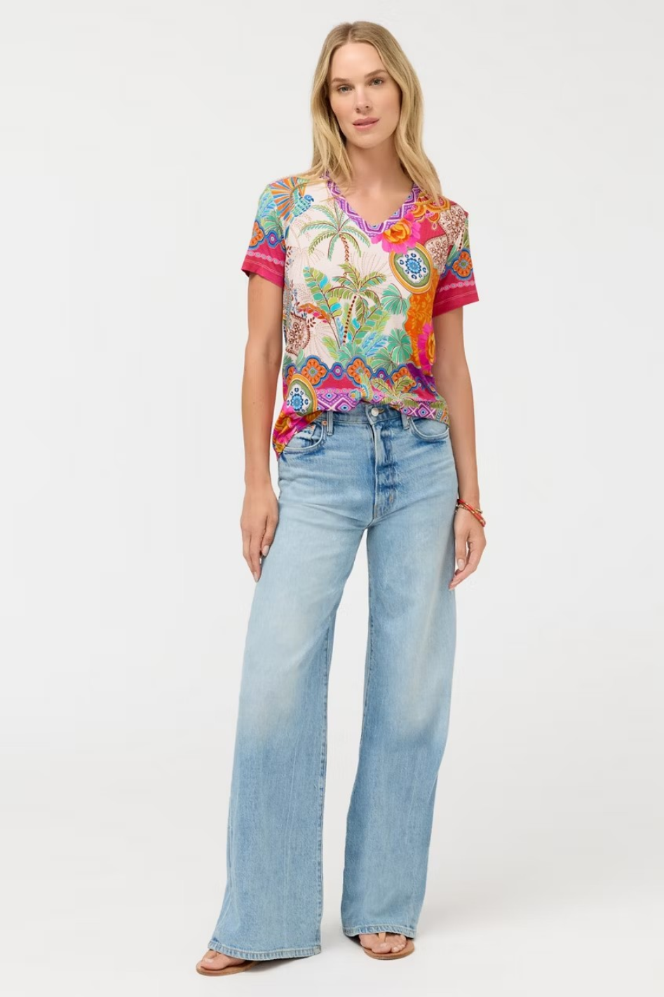 Johnny Was The Janie Favorite Short Sleeve V Neck Tee in Avelar Print