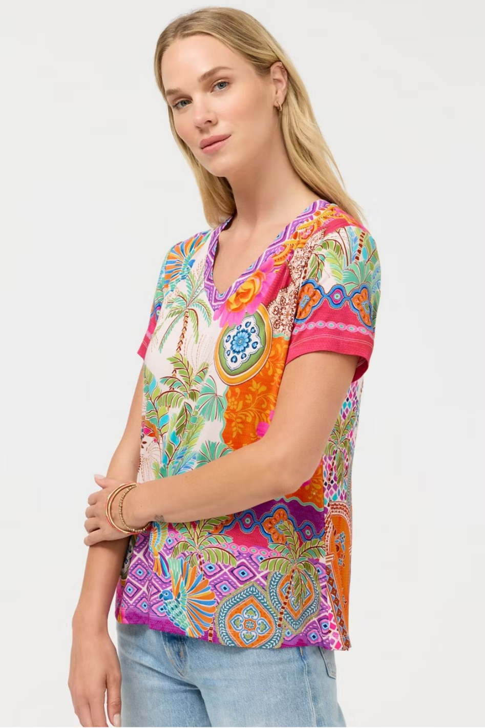 Johnny Was The Janie Favorite Short Sleeve V Neck Tee in Avelar Print