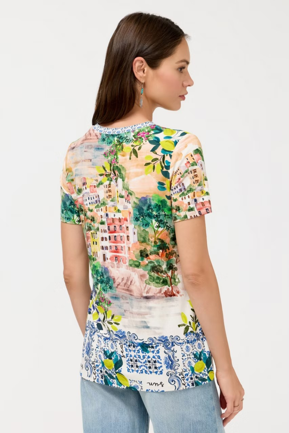 Johnny Was The Janie Favorite Short Sleeve Crew Neck Tee in Olympe Scarf Print