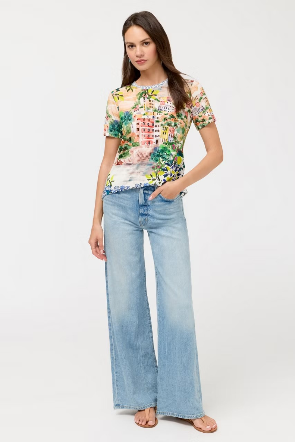 Johnny Was The Janie Favorite Short Sleeve Crew Neck Tee in Olympe Scarf Print