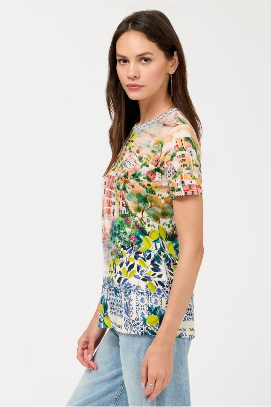 Johnny Was The Janie Favorite Short Sleeve Crew Neck Tee in Olympe Scarf Print