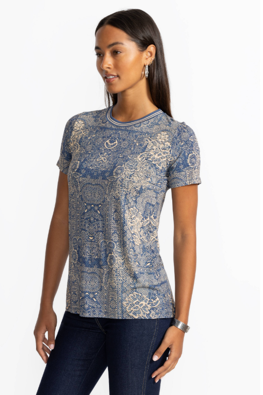 Johnny Was The Janie Favourite Short Sleeve Crew Tee | Denim Print | T13425-1