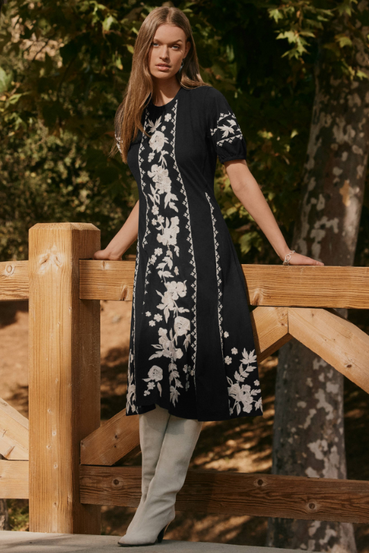 Johnny Was Seamed Knit Dress | Camille | Black | J35325-1