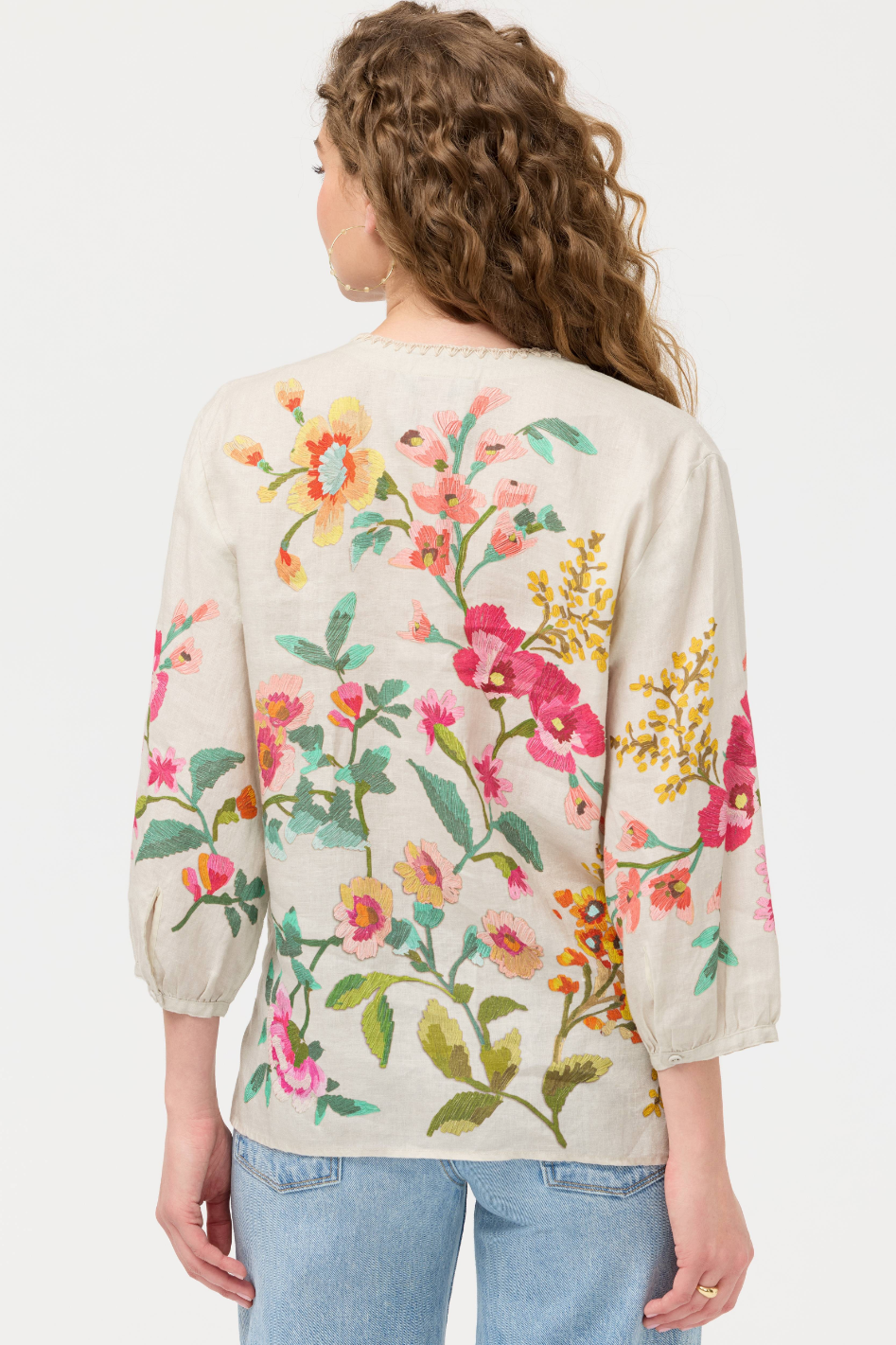 Johnny Was Split Neck Linen Blouse