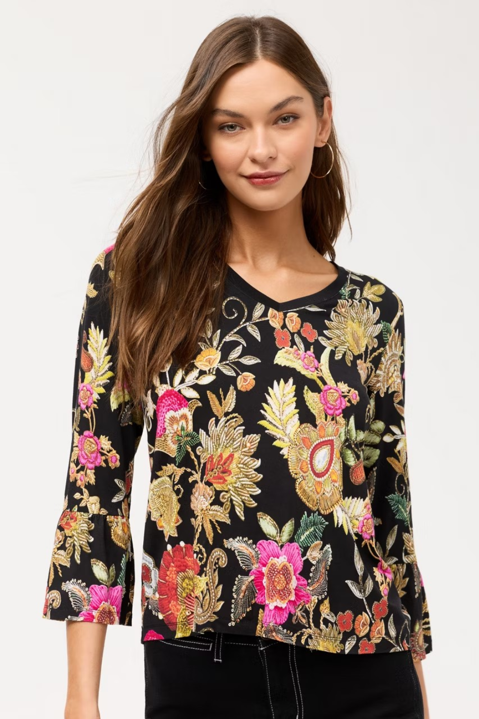 Johnny Was The Janie Favorite V-Neck Flute Sleeve Tee 