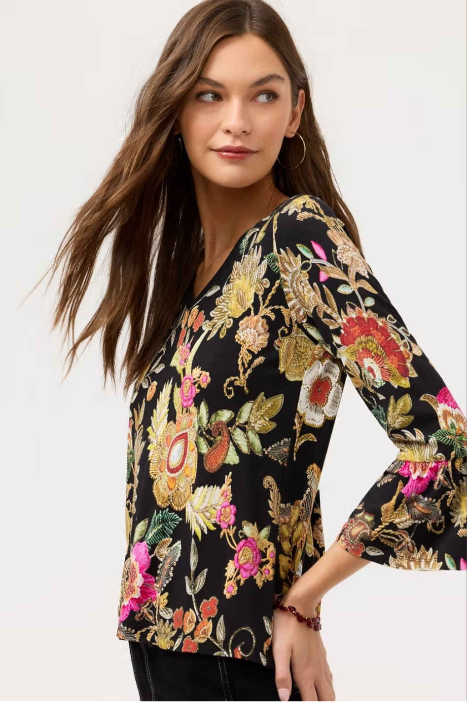 Johnny Was The Janie Favorite V-Neck Flute Sleeve Tee 