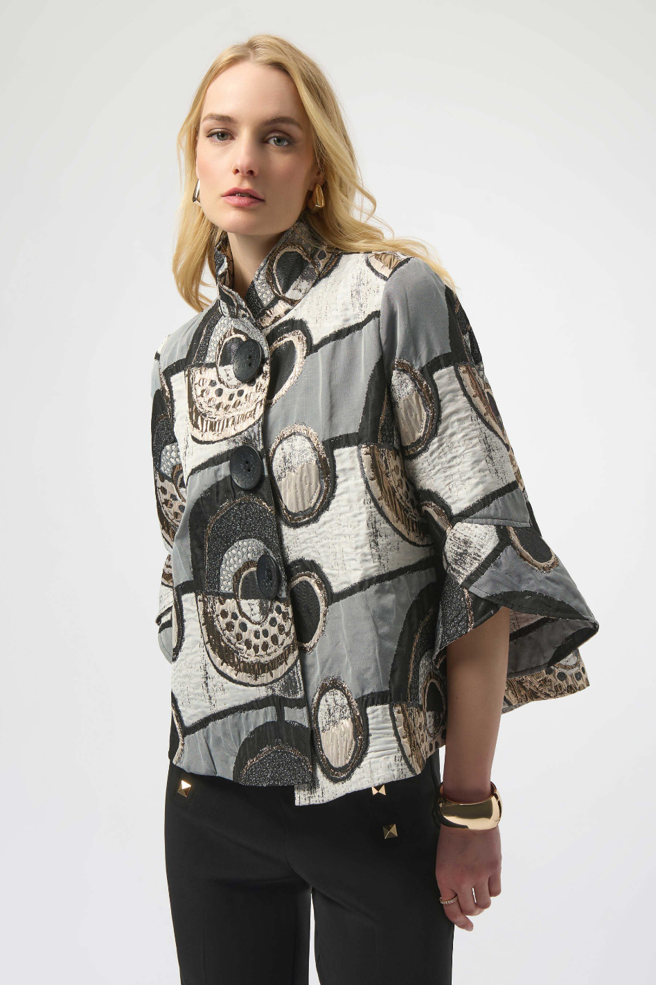 Joseph Ribkoff Abstract Jacquard Trapeze Jacket 