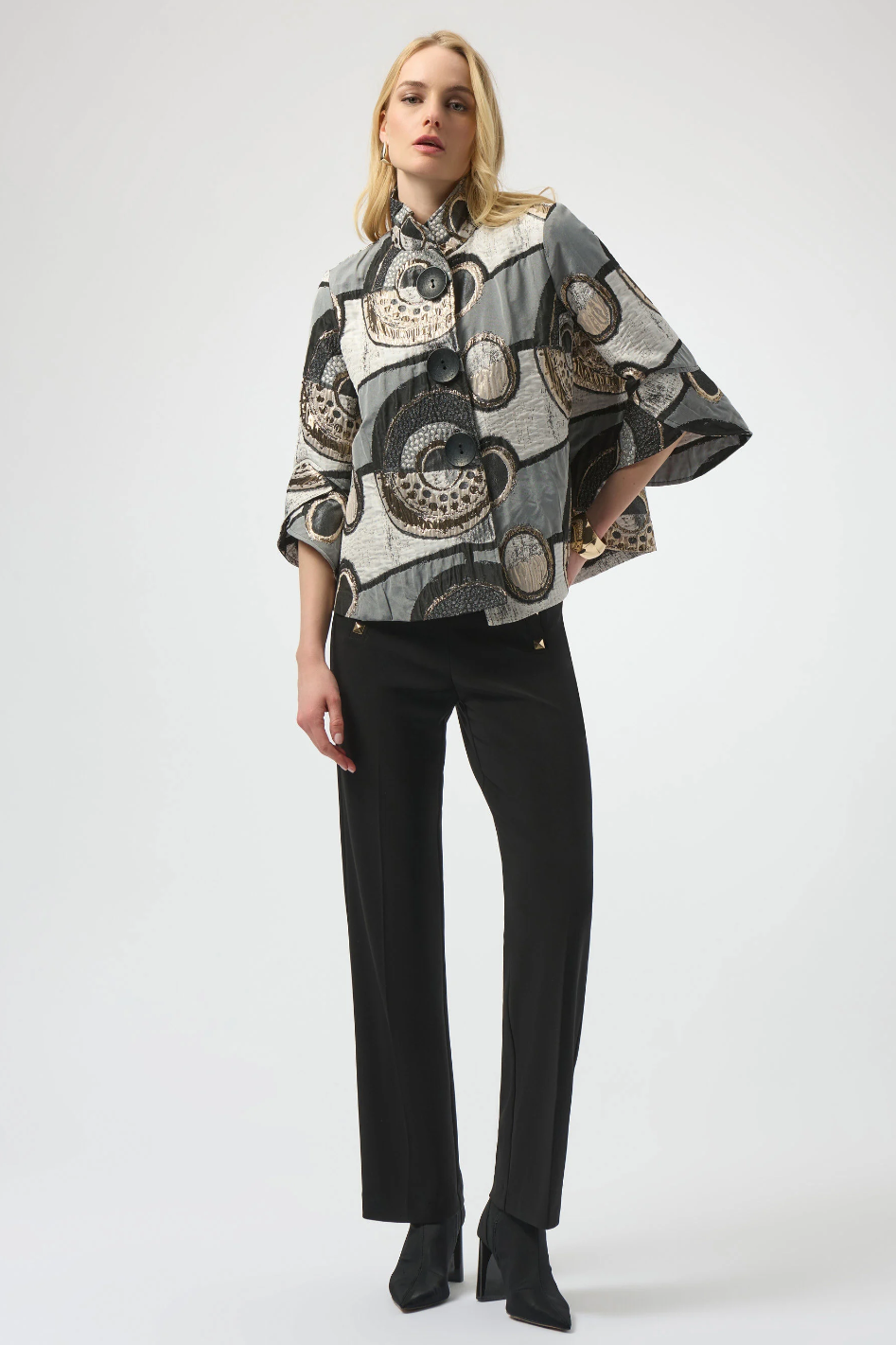 Joseph Ribkoff Abstract Jacquard Trapeze Jacket 