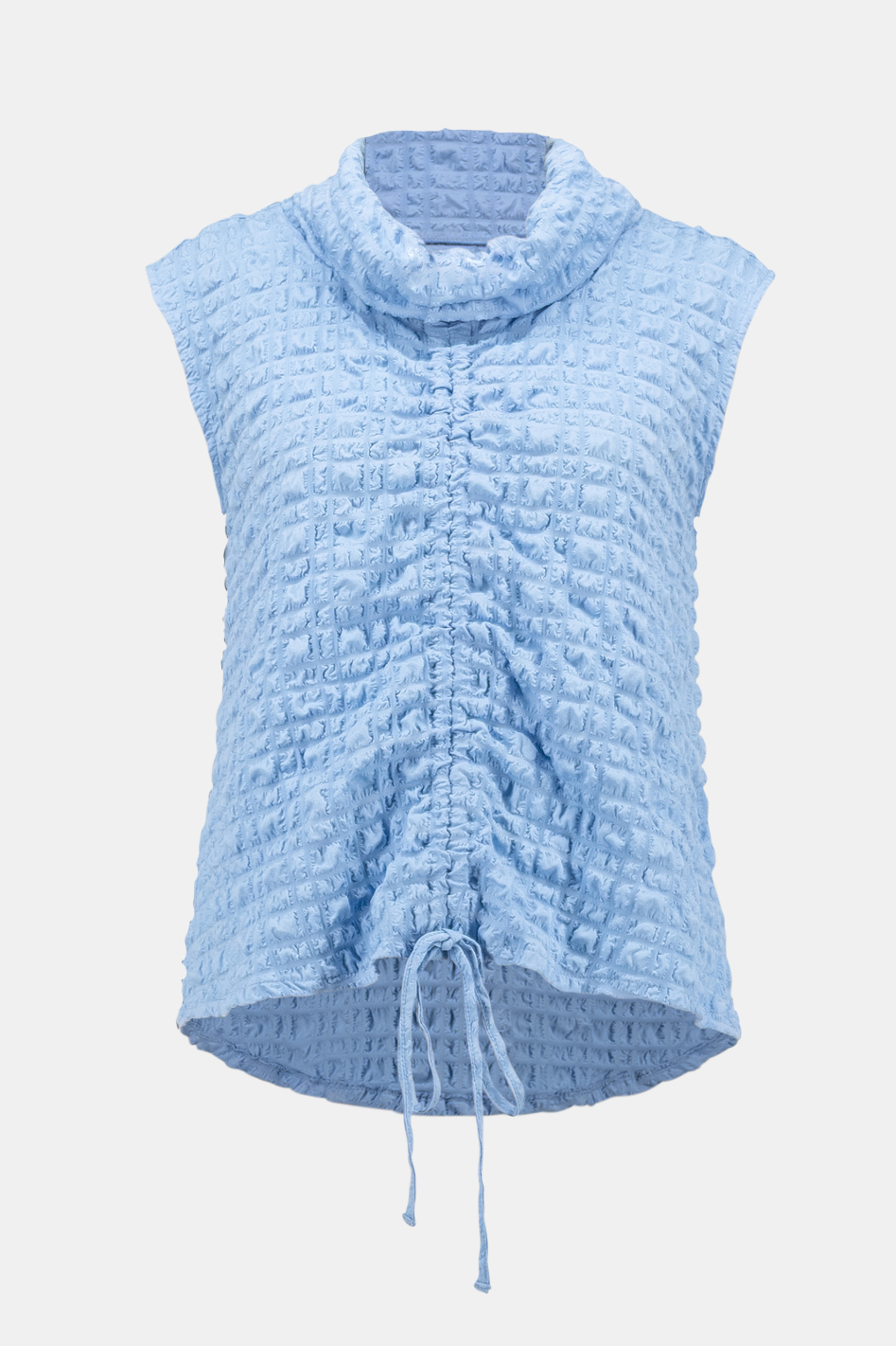 Joseph Ribkoff Bubble Jacquard Top With Cowl Collar in Sky Blue