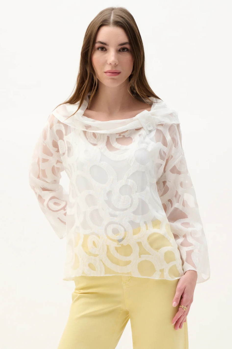 Joseph Ribkoff Burnout Woven Top With Cowl Neck