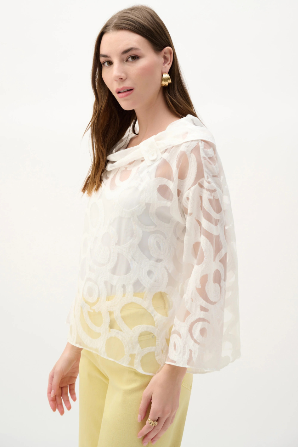 Joseph Ribkoff Burnout Woven Top With Cowl Neck