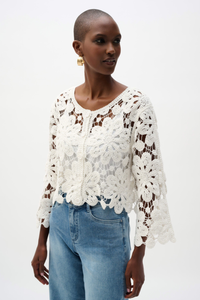 Joseph Ribkoff Crochet Boxy Cardigan | Vanilla | 262958
