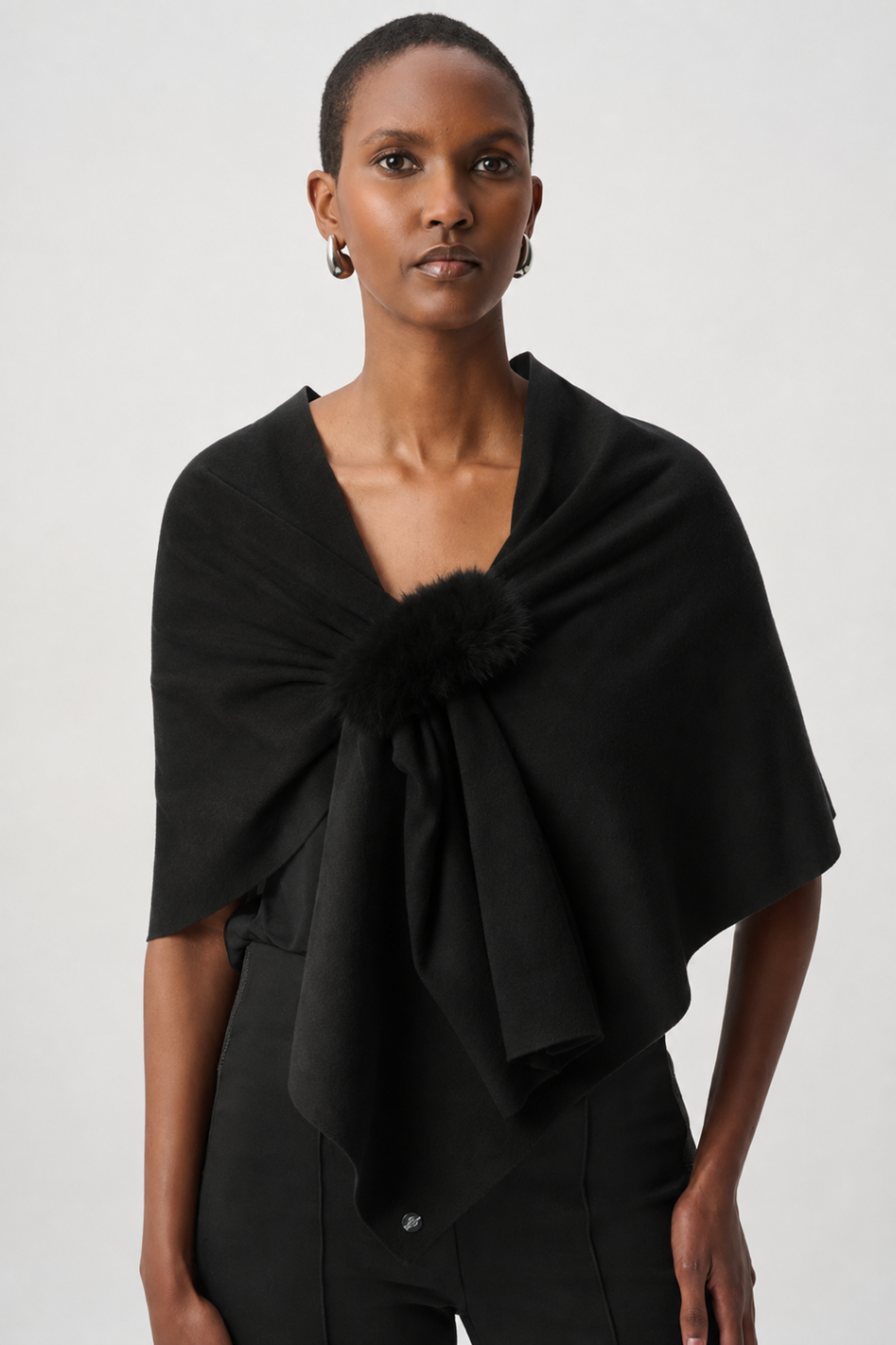 Joseph Ribkoff Faux Fur Draped Cover Up in Black