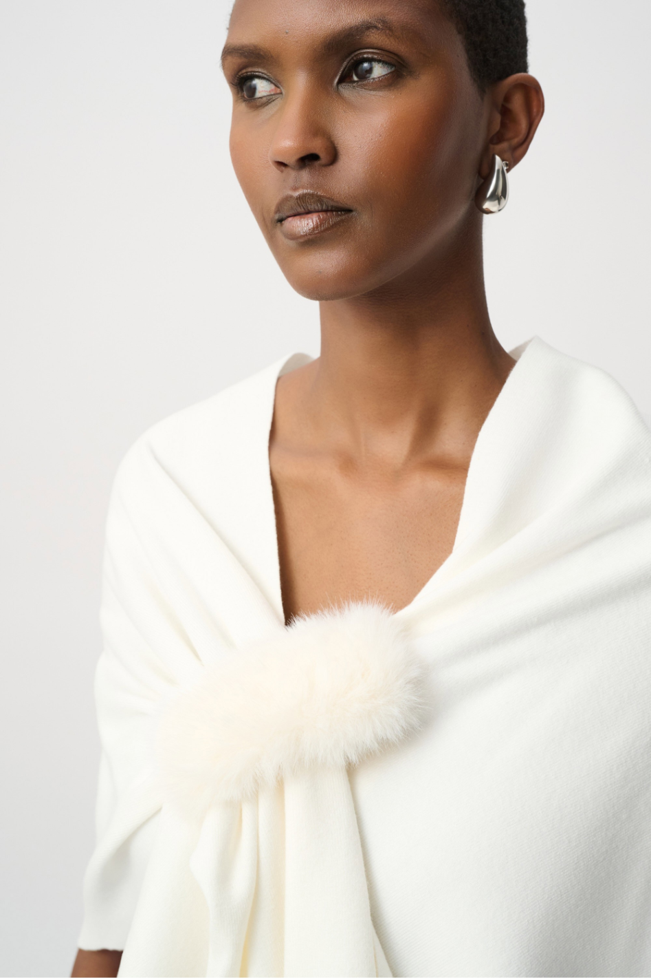 Joseph Ribkoff Faux Fur Draped Cover Up in Winter White