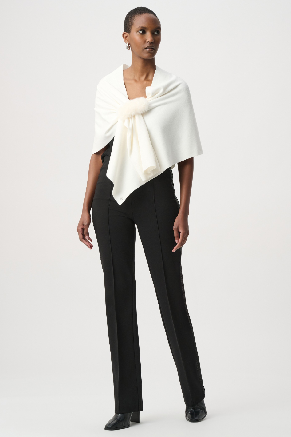 Joseph Ribkoff Faux Fur Draped Cover Up in Winter White