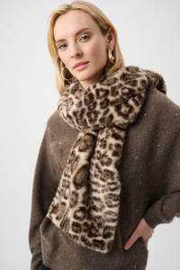 Joseph Ribkoff Faux Fur Leopard Print Scarf | Beige/Multi | 263976
