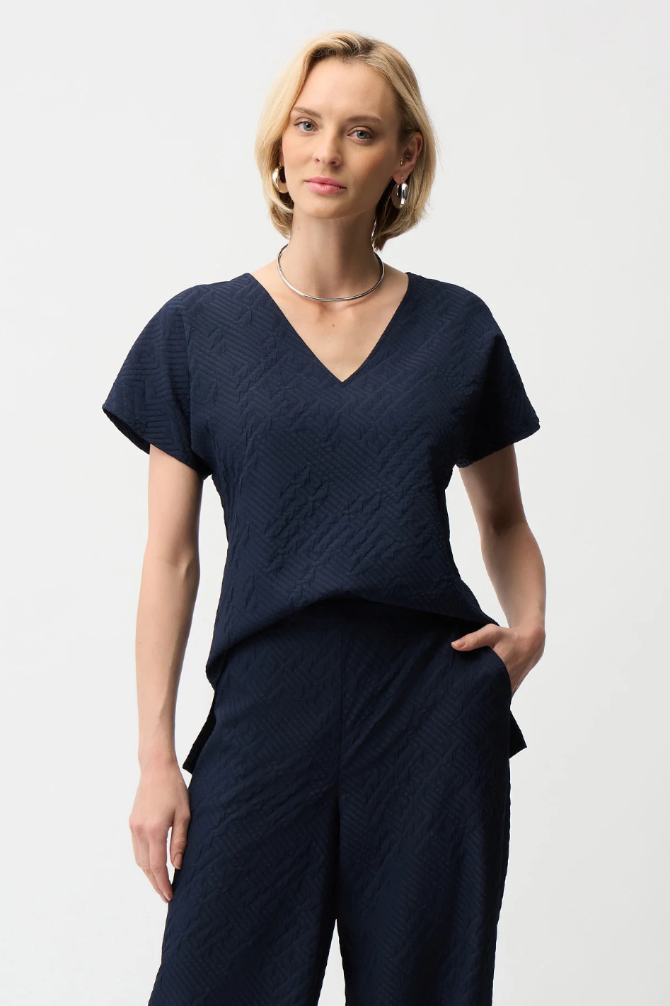 Joseph Ribkoff Geometric Textured Jacquard Top 