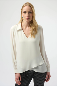 Joseph Ribkoff Georgette Flared Layered Top | Winter White | 254141