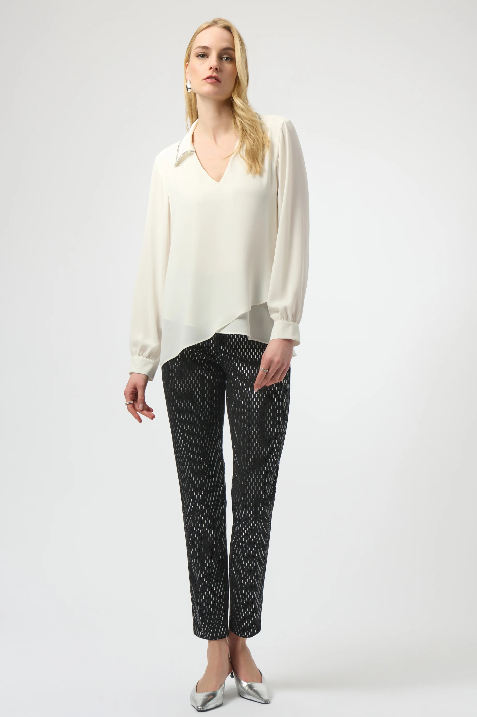Joseph Ribkoff Georgette Flared Layered Top | Winter White | 254141