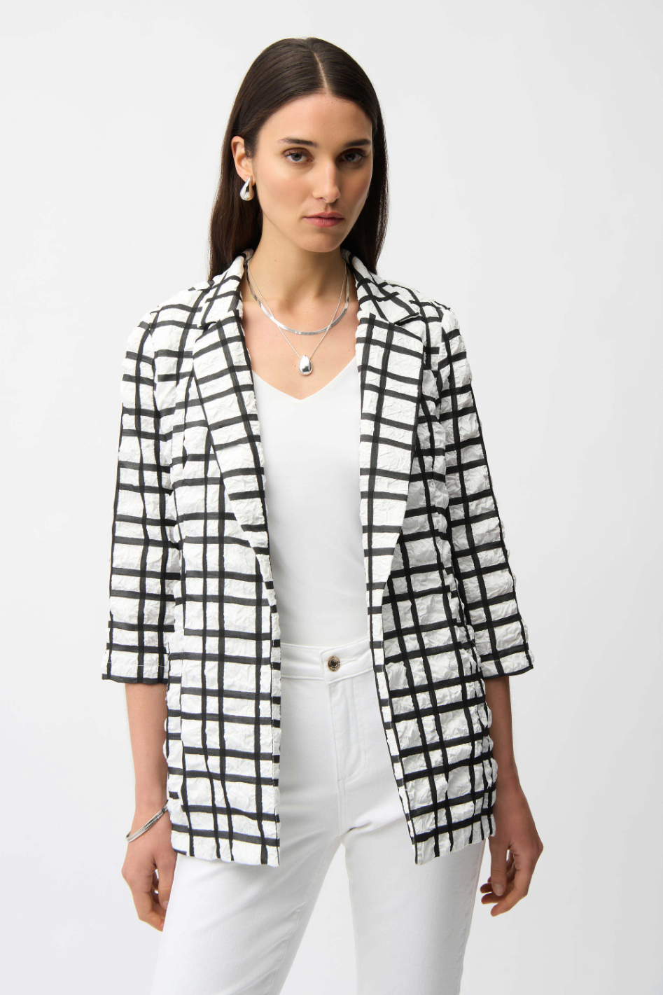Joseph Ribkoff Jacquard Plaid Boxy Blazer