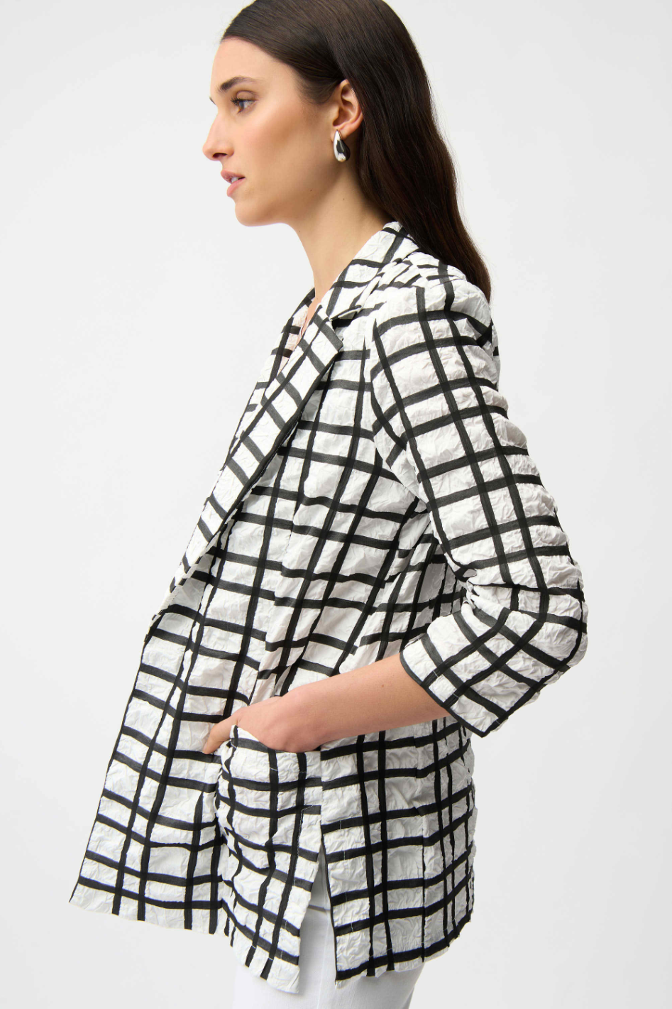 Joseph Ribkoff Jacquard Plaid Boxy Blazer