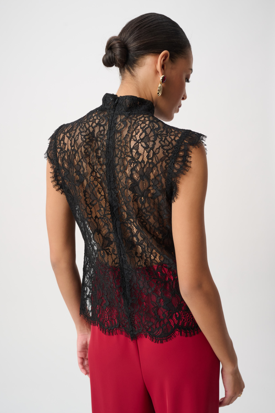 Joseph Ribkoff Lace Mock Neck Fitted Top in Black
