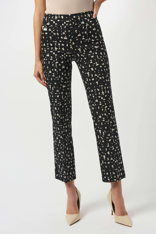 Joseph Ribkoff Millennium Abstract Print Straight Pull-On Pants | Black/Moonstone | 253097