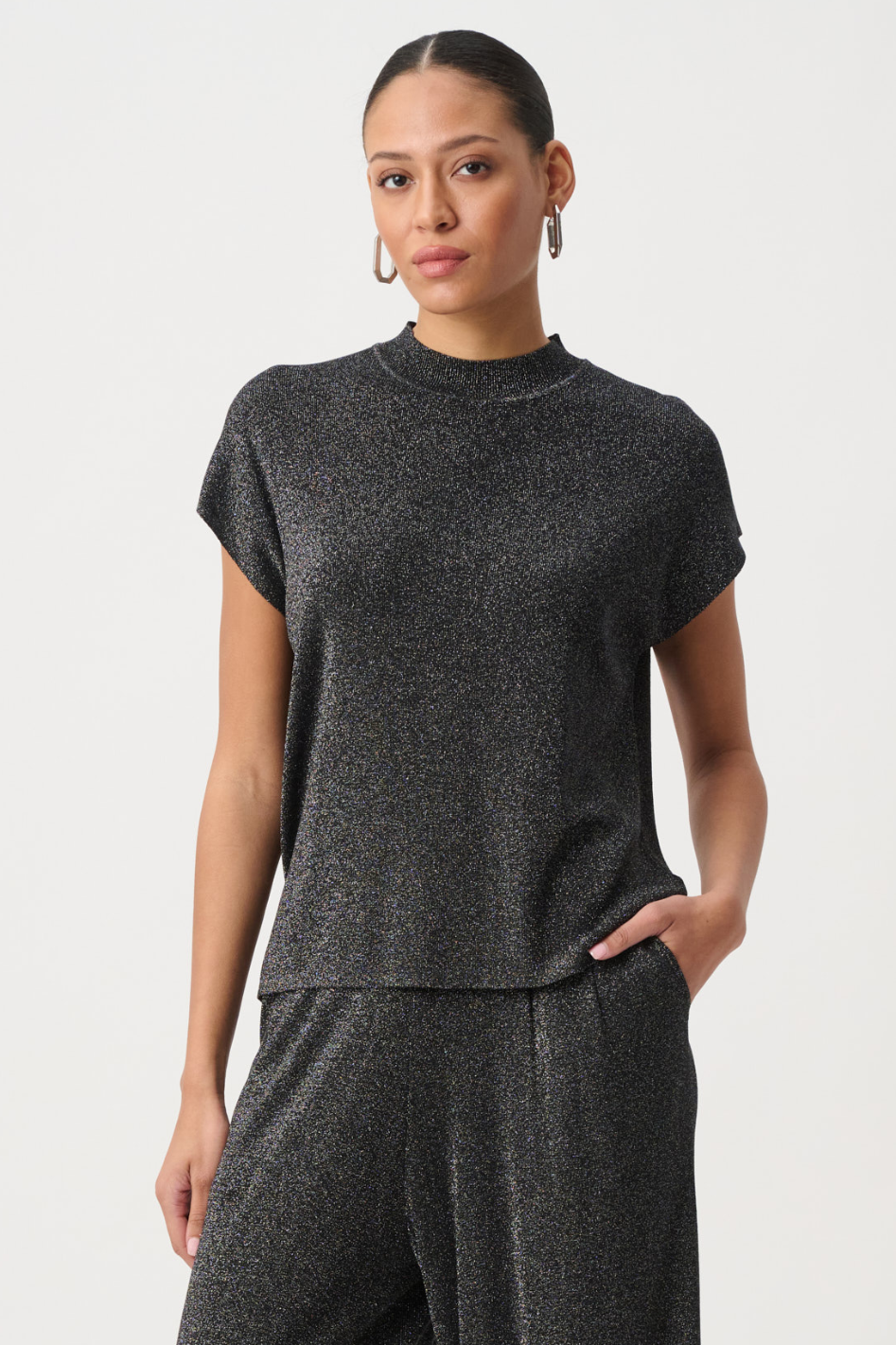 Joseph Ribkoff Mock Neck Lurex Sweater Top