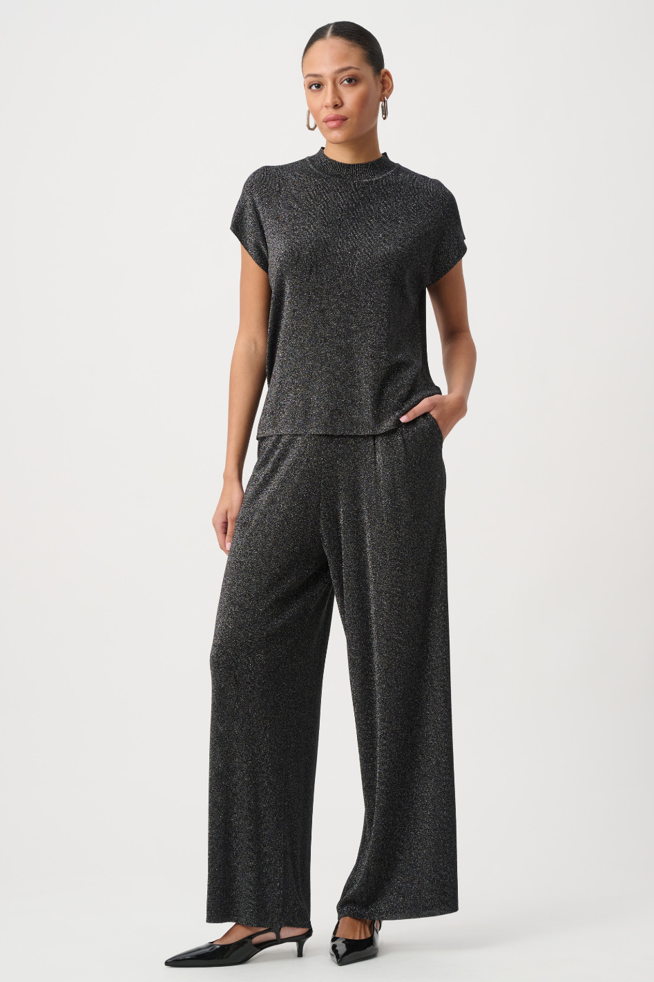 Joseph Ribkoff Mock Neck Lurex Sweater Top