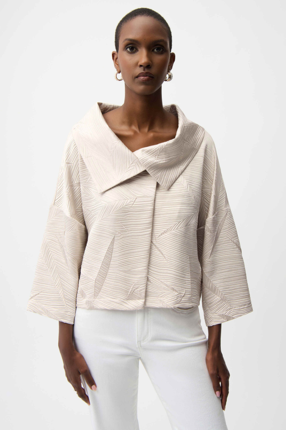 Joseph Ribkoff Pleated Satin Boxy Jacket With Overlay Collar 