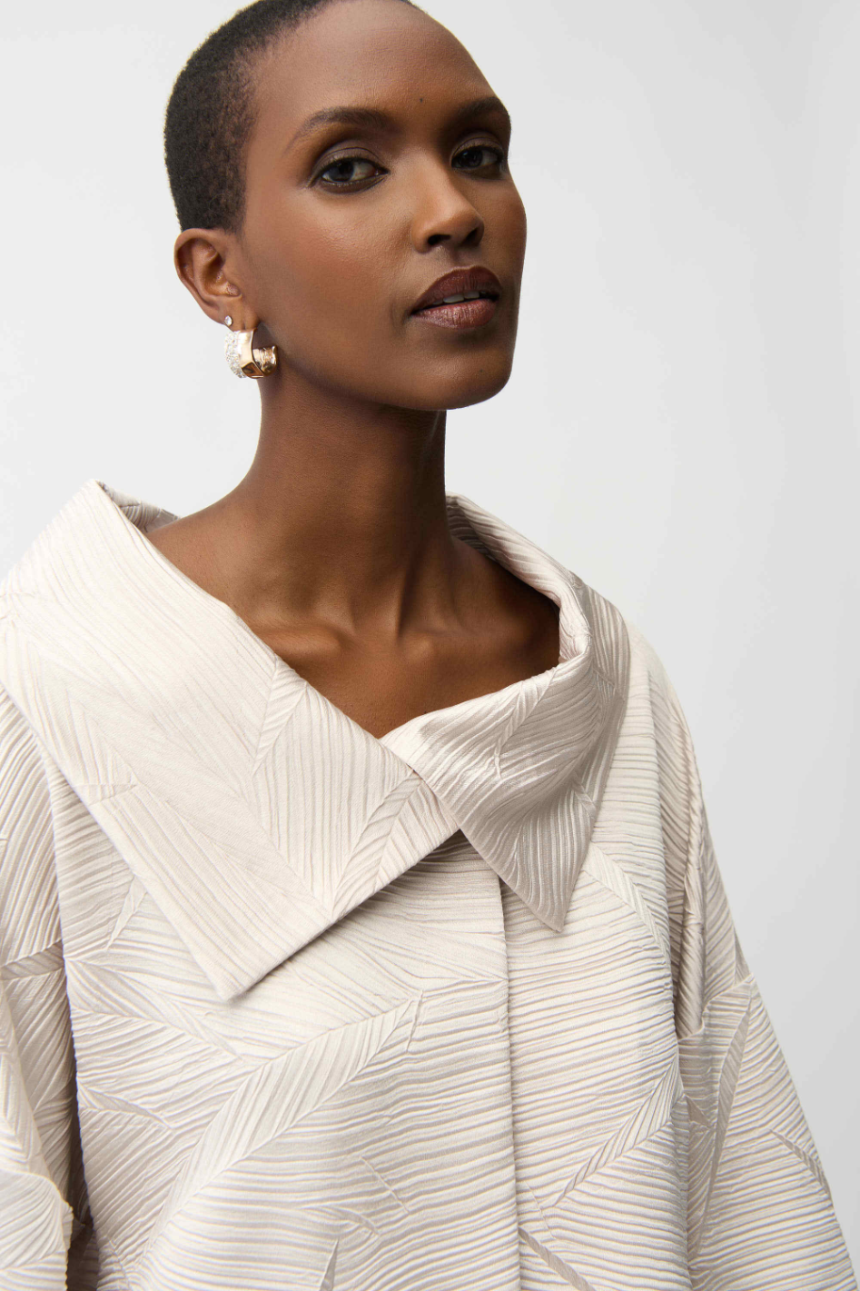 Joseph Ribkoff Pleated Satin Boxy Jacket With Overlay Collar 