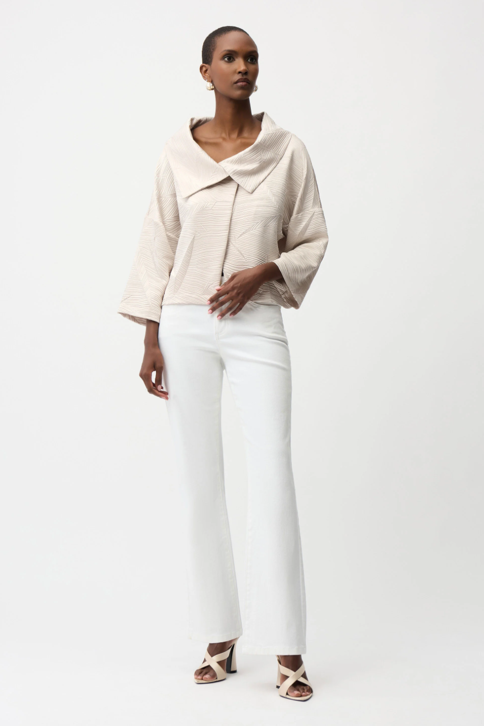 Joseph Ribkoff Pleated Satin Boxy Jacket With Overlay Collar 