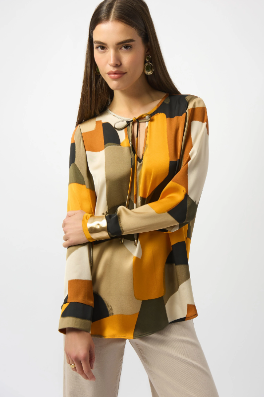 Joseph Ribkoff Recycled Satin Abstract Print Straight Tunic