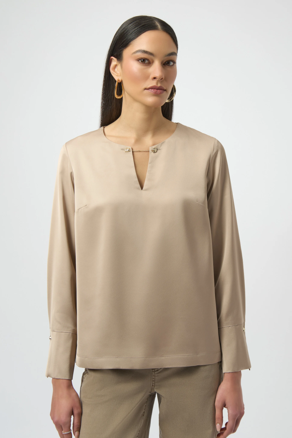 Joseph Ribkoff Recycled Satin Straight Top in Fawn