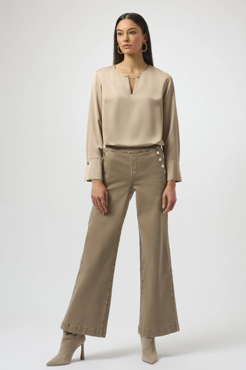 Joseph Ribkoff Recycled Satin Straight Top in Fawn