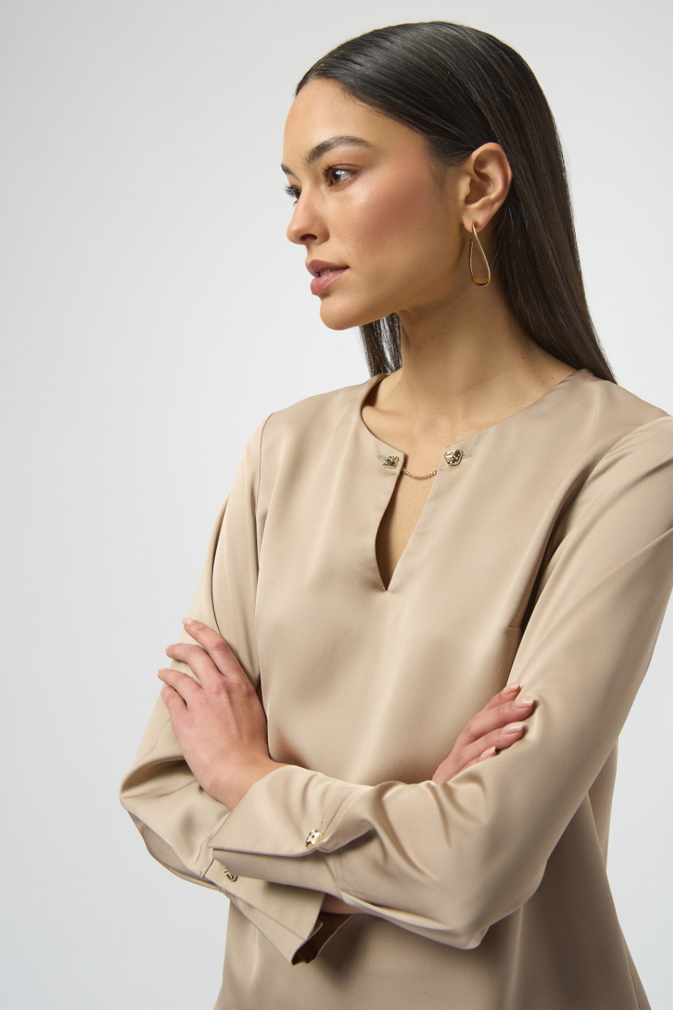 Joseph Ribkoff Recycled Satin Straight Top in Fawn