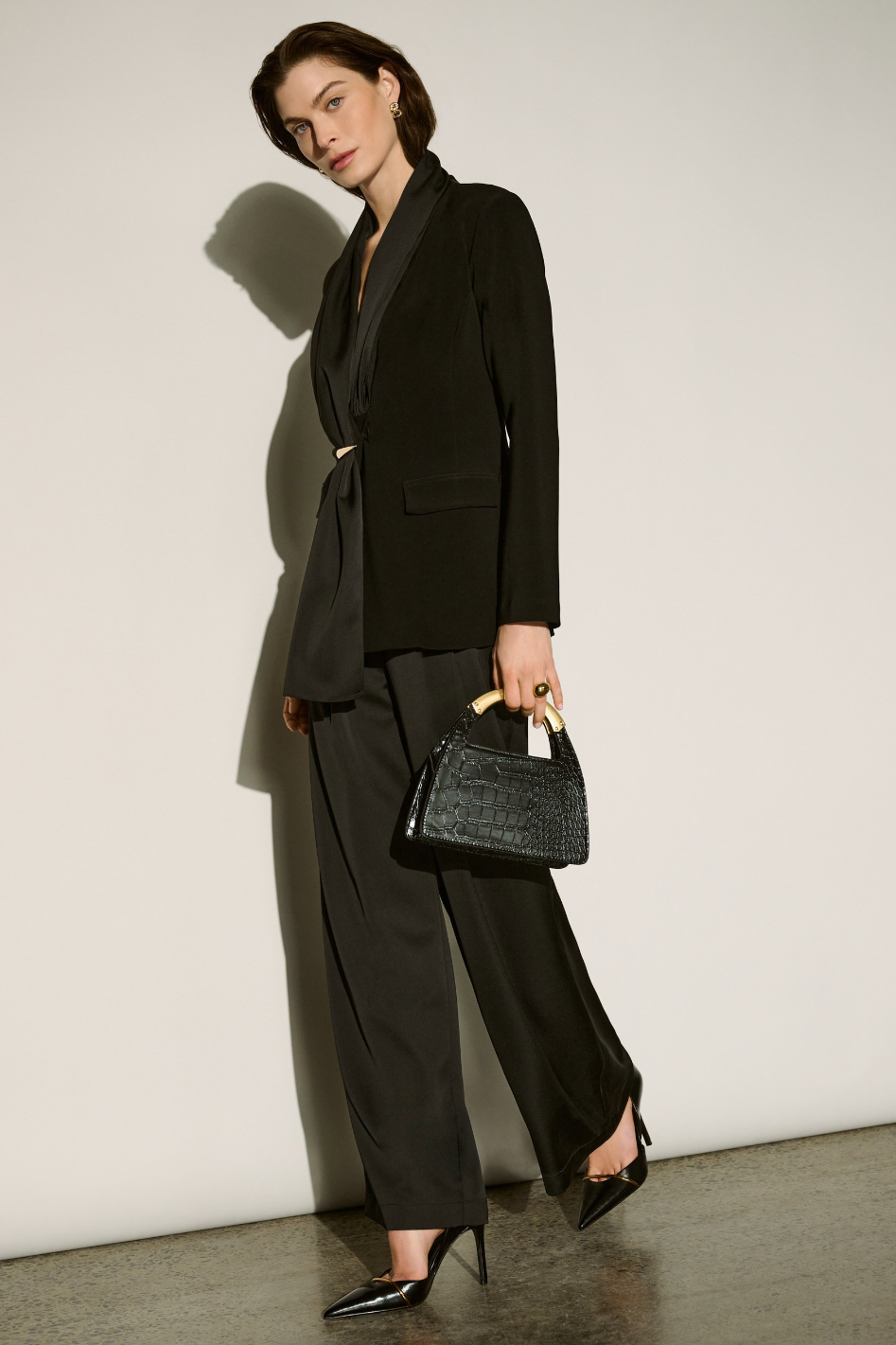 Joseph Ribkoff Recycled Satin Wide-Leg Pants in Black