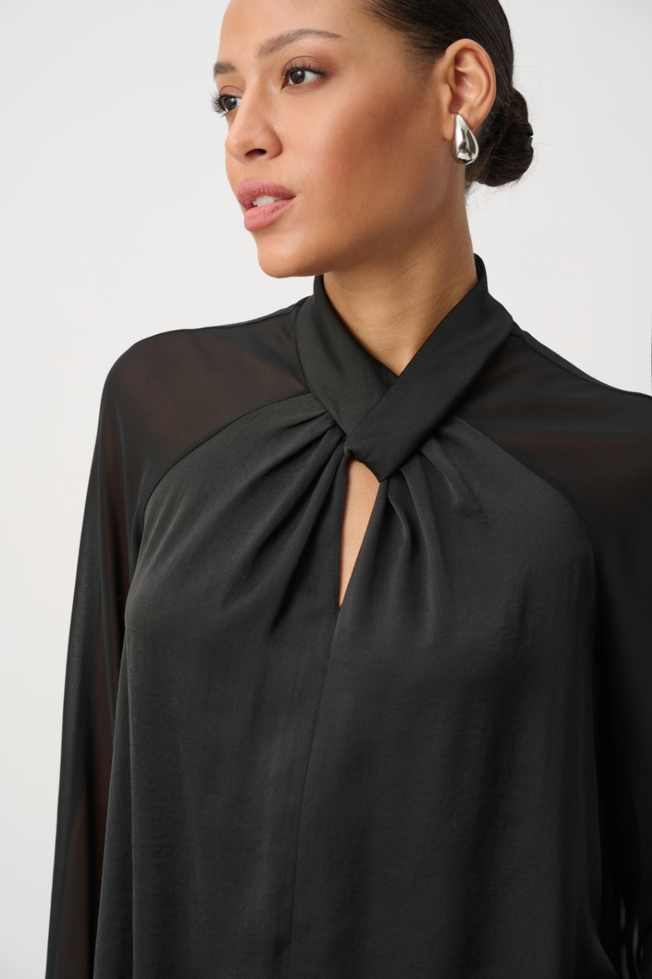 Joseph Ribkoff Satin Top With Chiffon Sleeves 