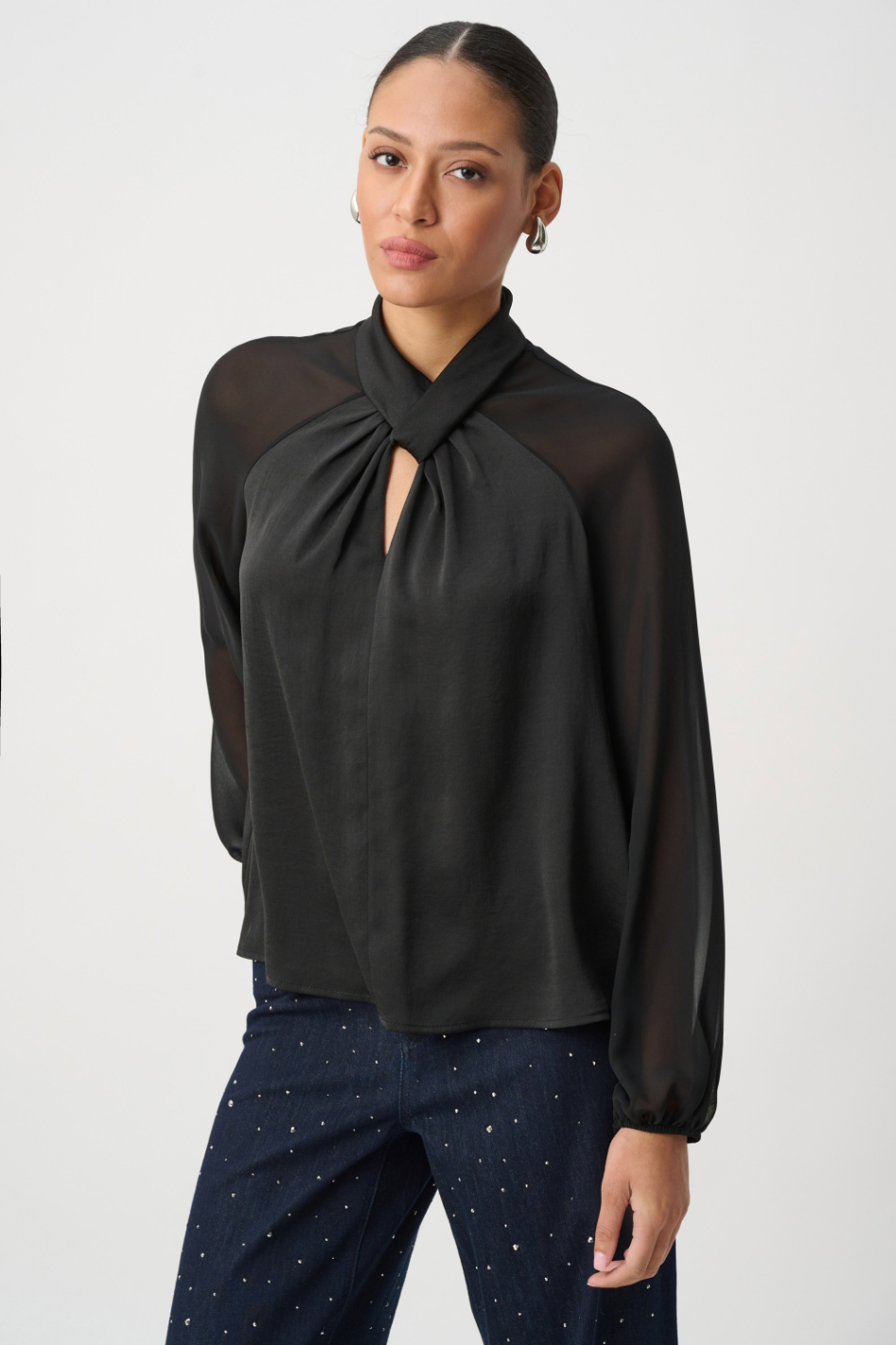 Joseph Ribkoff Satin Top With Chiffon Sleeves 