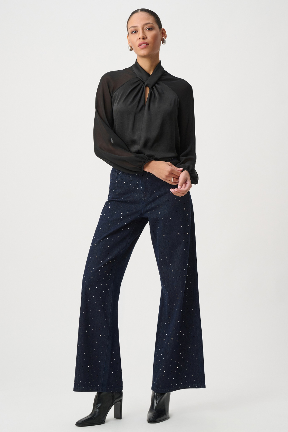 Joseph Ribkoff Satin Top With Chiffon Sleeves 