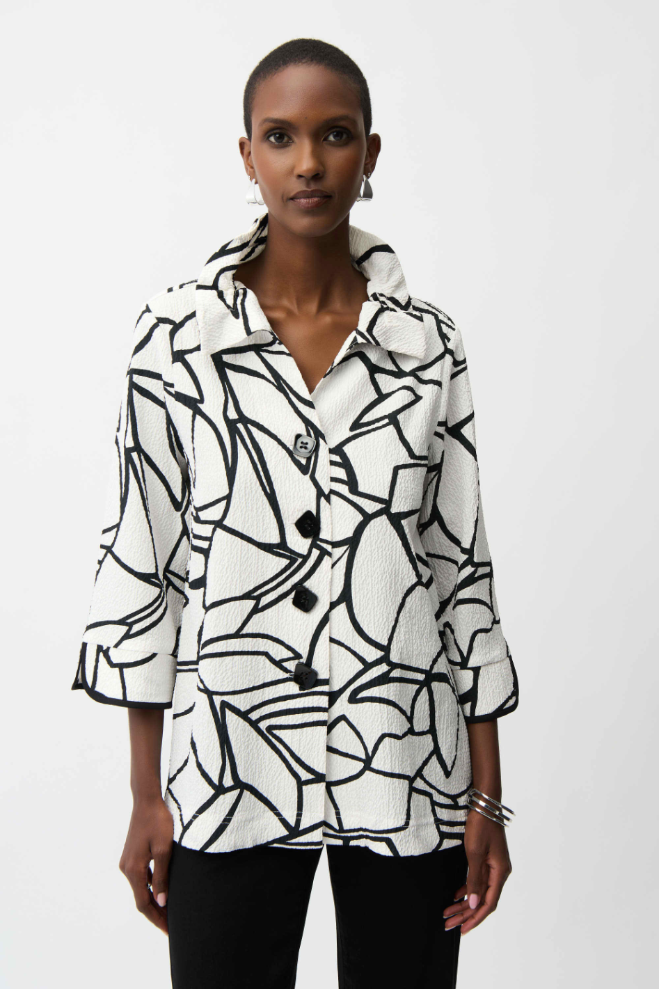 Joseph Ribkoff Seersucker Abstract Print Trapeze Jacket 